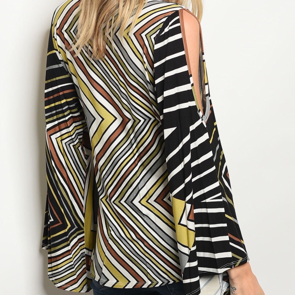 Lime Printed Cold Shoulder Top - Picture 3 of 4